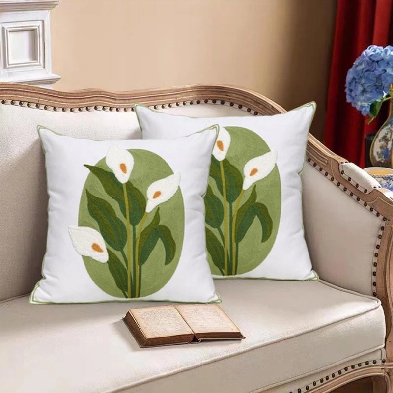 Funda de Almohada Bordada con Flor